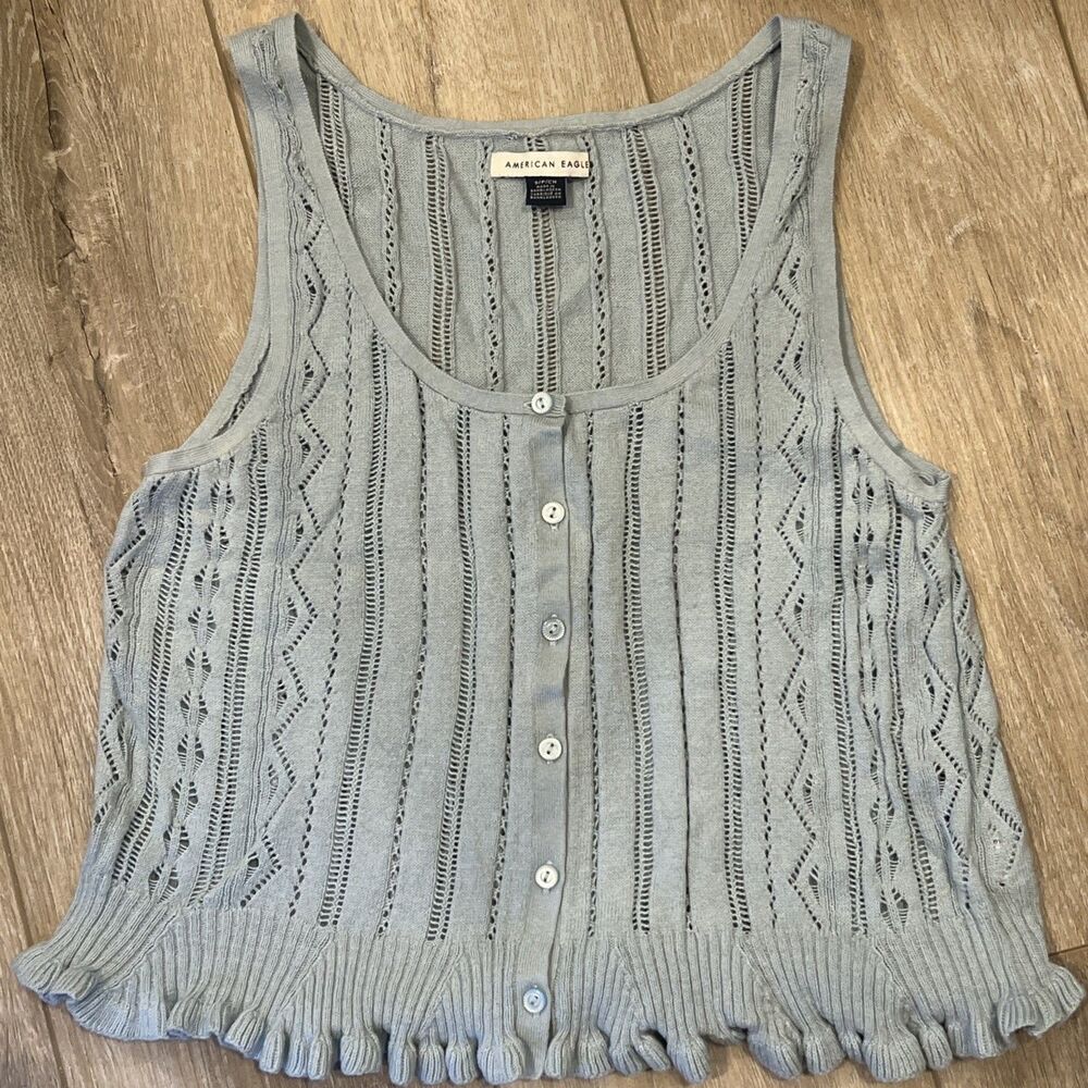 American Eagle Pointelle Peplum Sweater Tank Top Light Blue size S capsule top